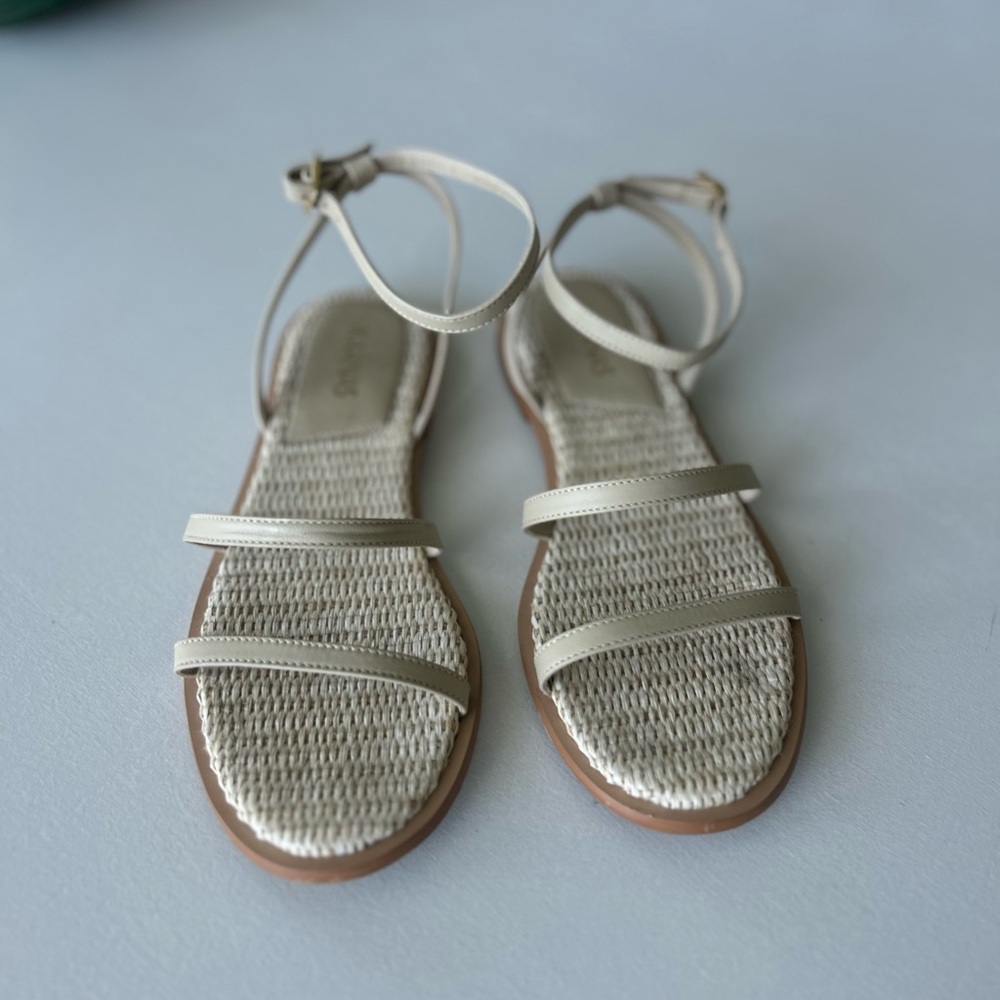 Kaanas Cream and Brown Sandals with Ankle Straps